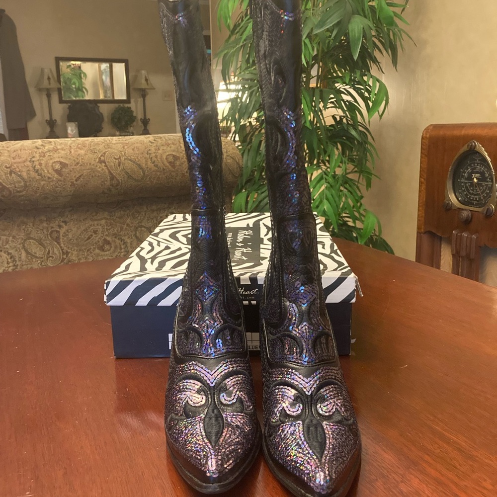 Helen’s Heart Black/ Blue sequins western / cowboy boot size 8 - Picture 4 of 9